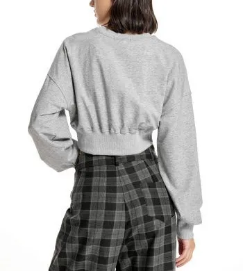 Cider  |Crew Neck Casual Style Long Sleeves Plain Cropped Tops