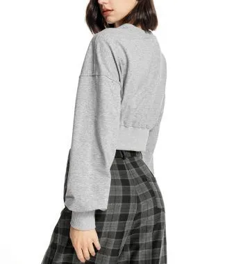 Cider  |Crew Neck Casual Style Long Sleeves Plain Cropped Tops