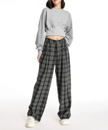 Cider  |Crew Neck Casual Style Long Sleeves Plain Cropped Tops