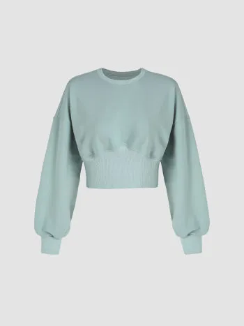 Cider  |Crew Neck Casual Style Long Sleeves Plain Cropped Tops