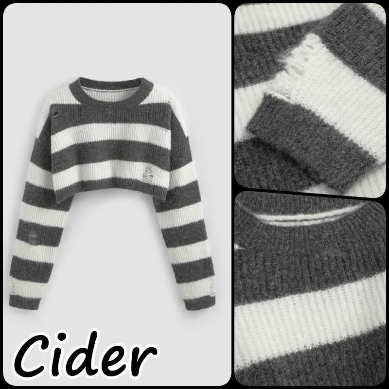 Cider  |Stripes Casual Style Nylon Long Sleeves Cropped Tops