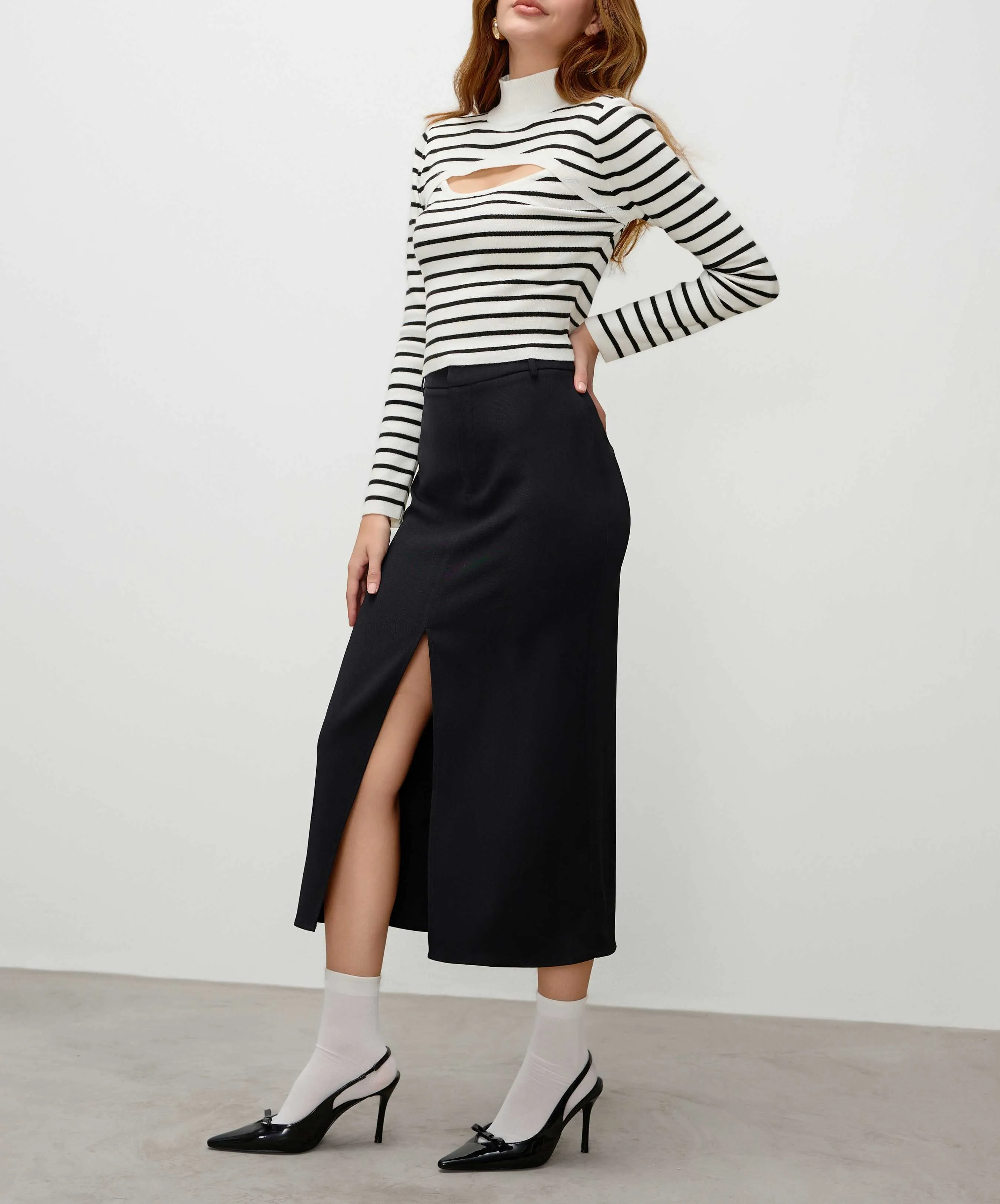 Cider  |Stripes Casual Style Wool Long Sleeves Cropped Tops