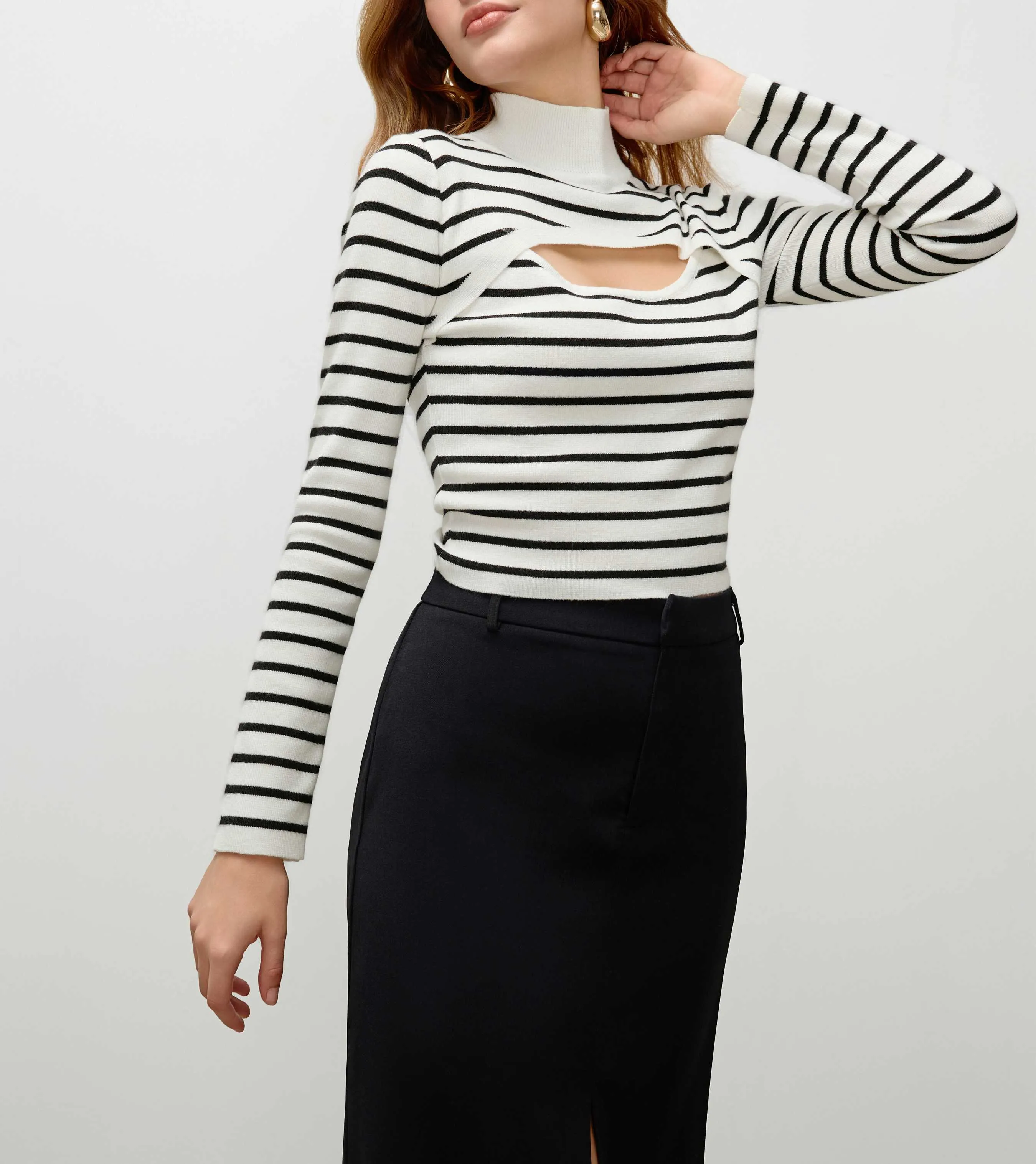 Cider  |Stripes Casual Style Wool Long Sleeves Cropped Tops