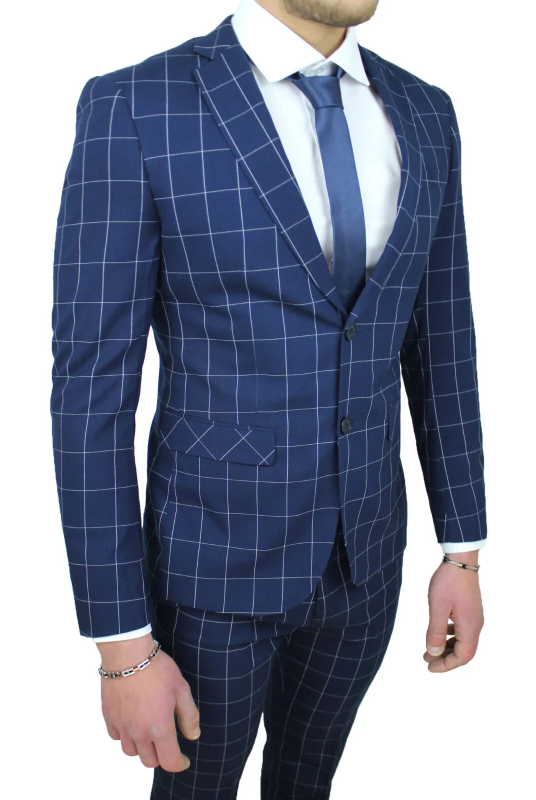 COMPLETO ABITO UOMO DIAMOND SARTORIALE BLU QUADRI VESTITO ELEGANTE CERIMONIA