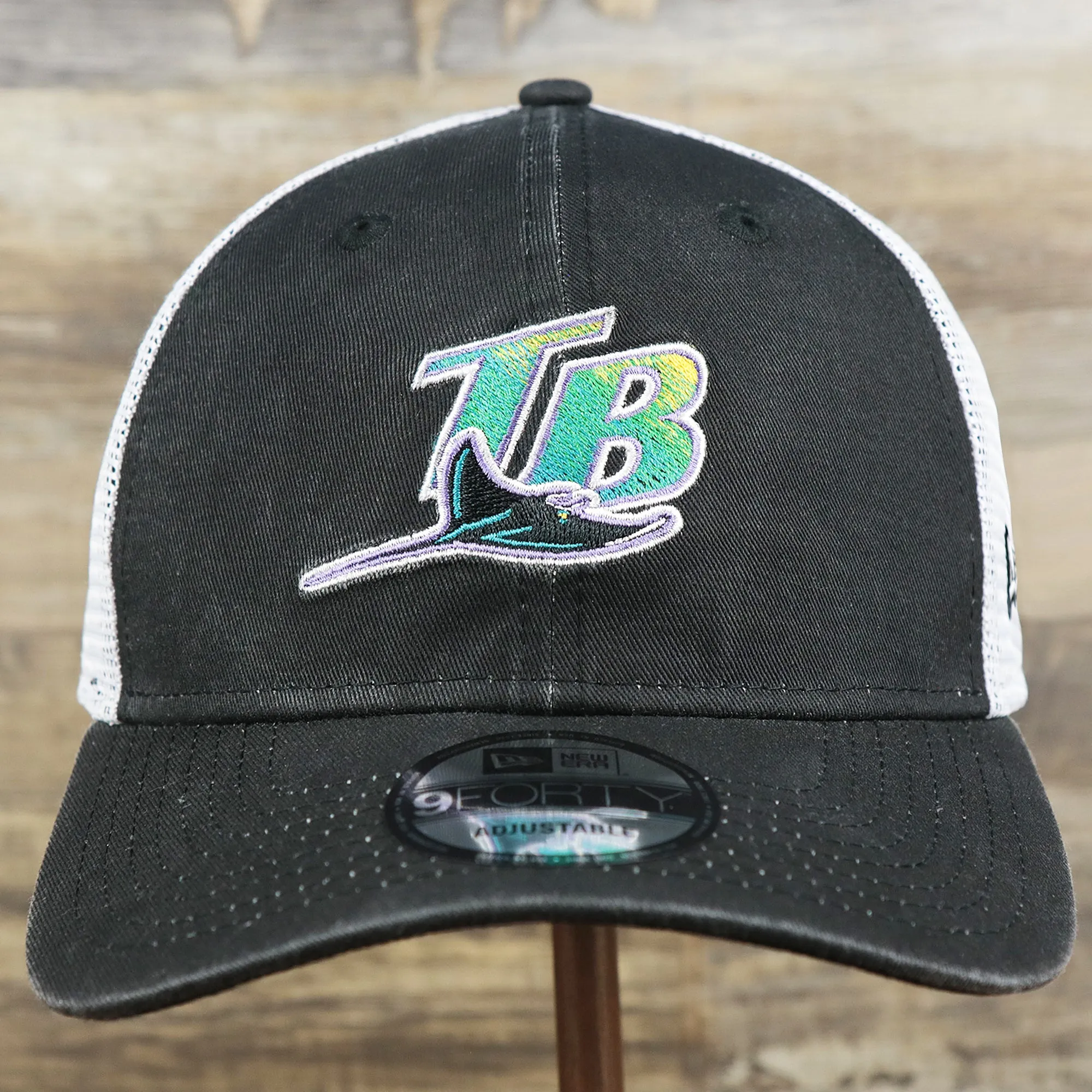 Cooperstown Tampa Bay Rays 1998s Logo Worn Colorway Mesh Back 9Forty Dad Hat | Black 9Forty Hat