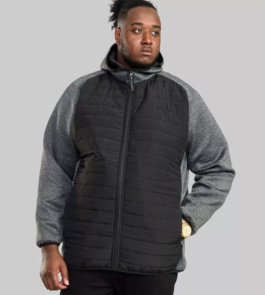 D555 Big Mens Quilted Jacket With Fleece Sleeves & Hood (HIGHAMPTON)