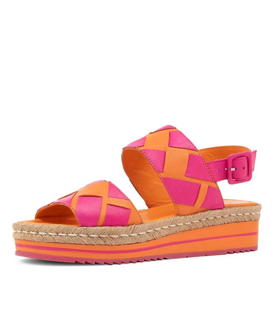 DJANGO & JULIETTE Acke Bright Orange Fuchsia Leather Sandals