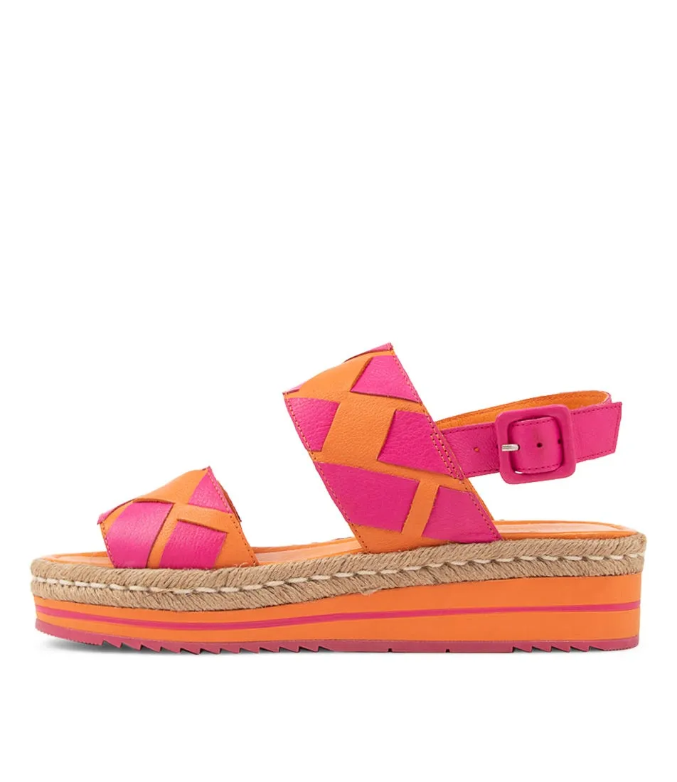 DJANGO & JULIETTE Acke Bright Orange Fuchsia Leather Sandals