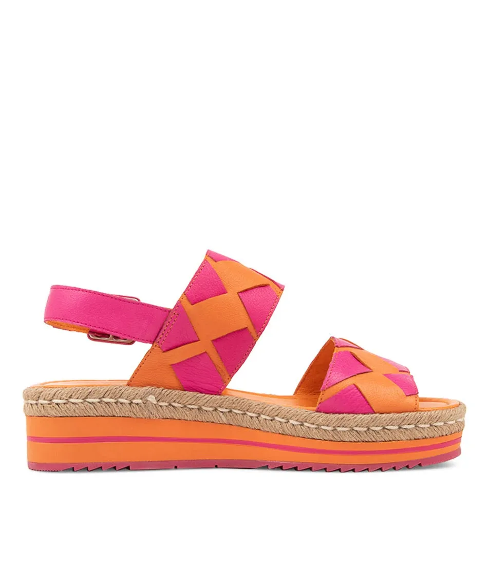 DJANGO & JULIETTE Acke Bright Orange Fuchsia Leather Sandals