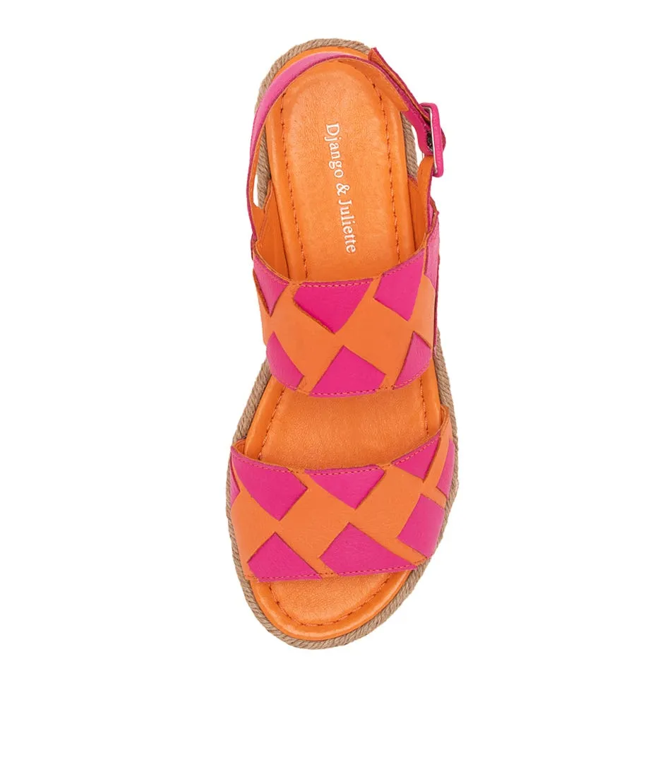 DJANGO & JULIETTE Acke Bright Orange Fuchsia Leather Sandals