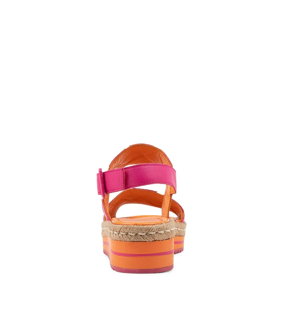 DJANGO & JULIETTE Acke Bright Orange Fuchsia Leather Sandals