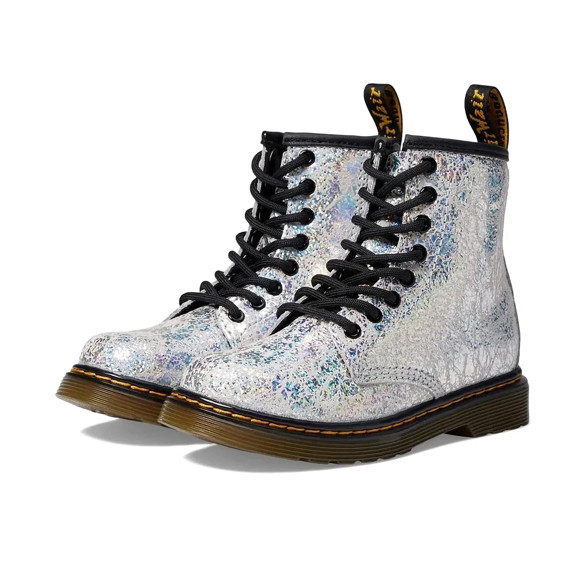 Dr. Martens Girl's GS (Grade School) 1460 Disco Silver Crinkle