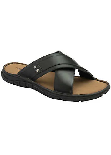 Dunlop Hari Crossover Black Leather Sandals | Grattan