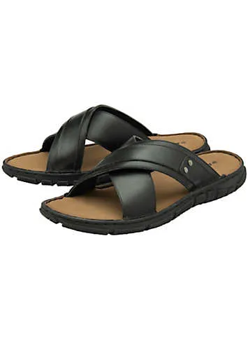 Dunlop Hari Crossover Black Leather Sandals | Grattan