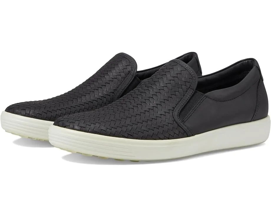 ECCO Womens Soft 7 Woven Leather Slip-On 2.0- Black Leather