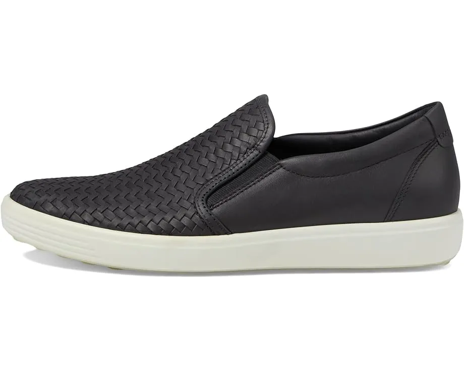 ECCO Womens Soft 7 Woven Leather Slip-On 2.0- Black Leather