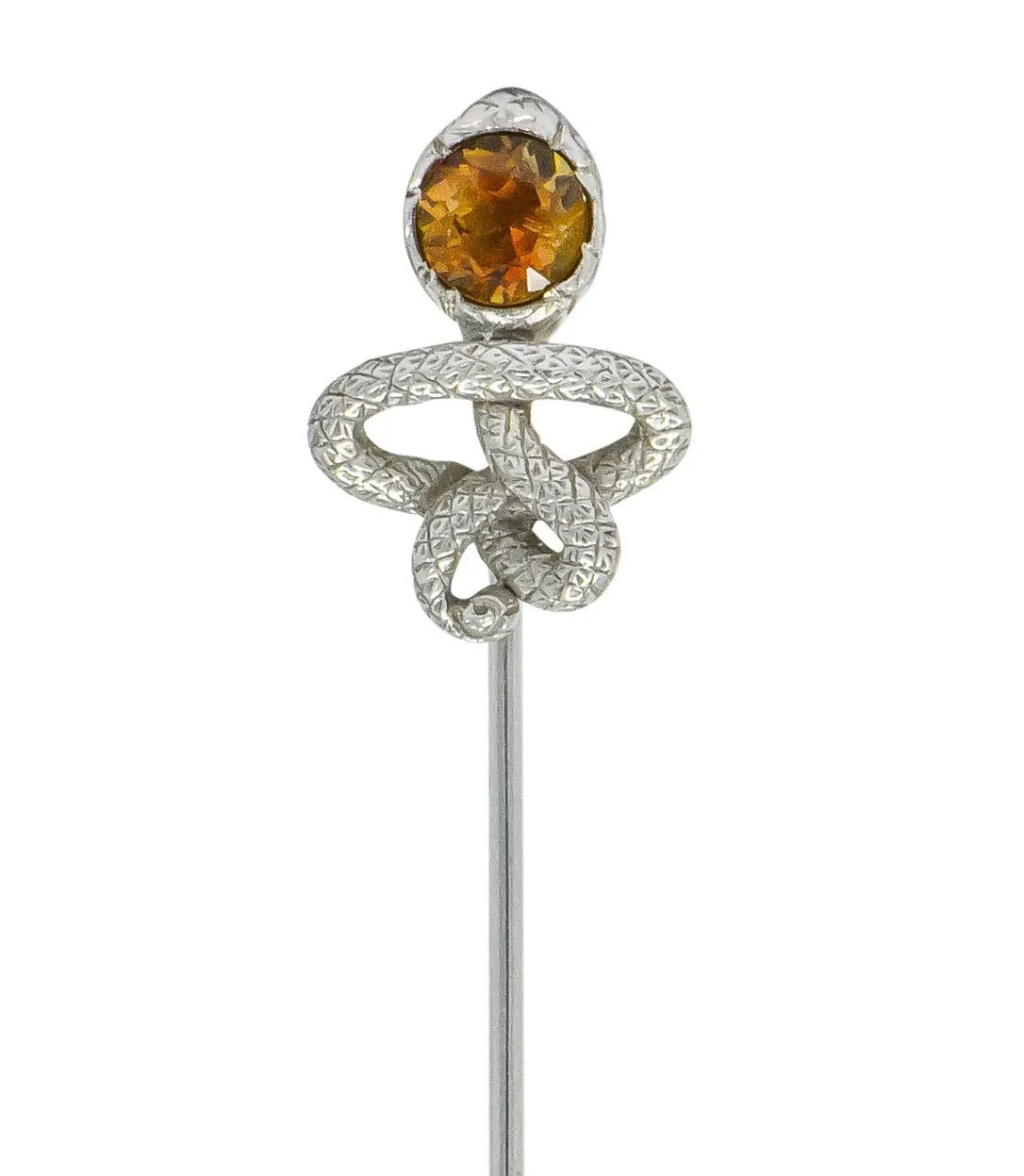 Edwardian 1.15 CTW Tourmaline Platinum Intertwined Snake Stickpin