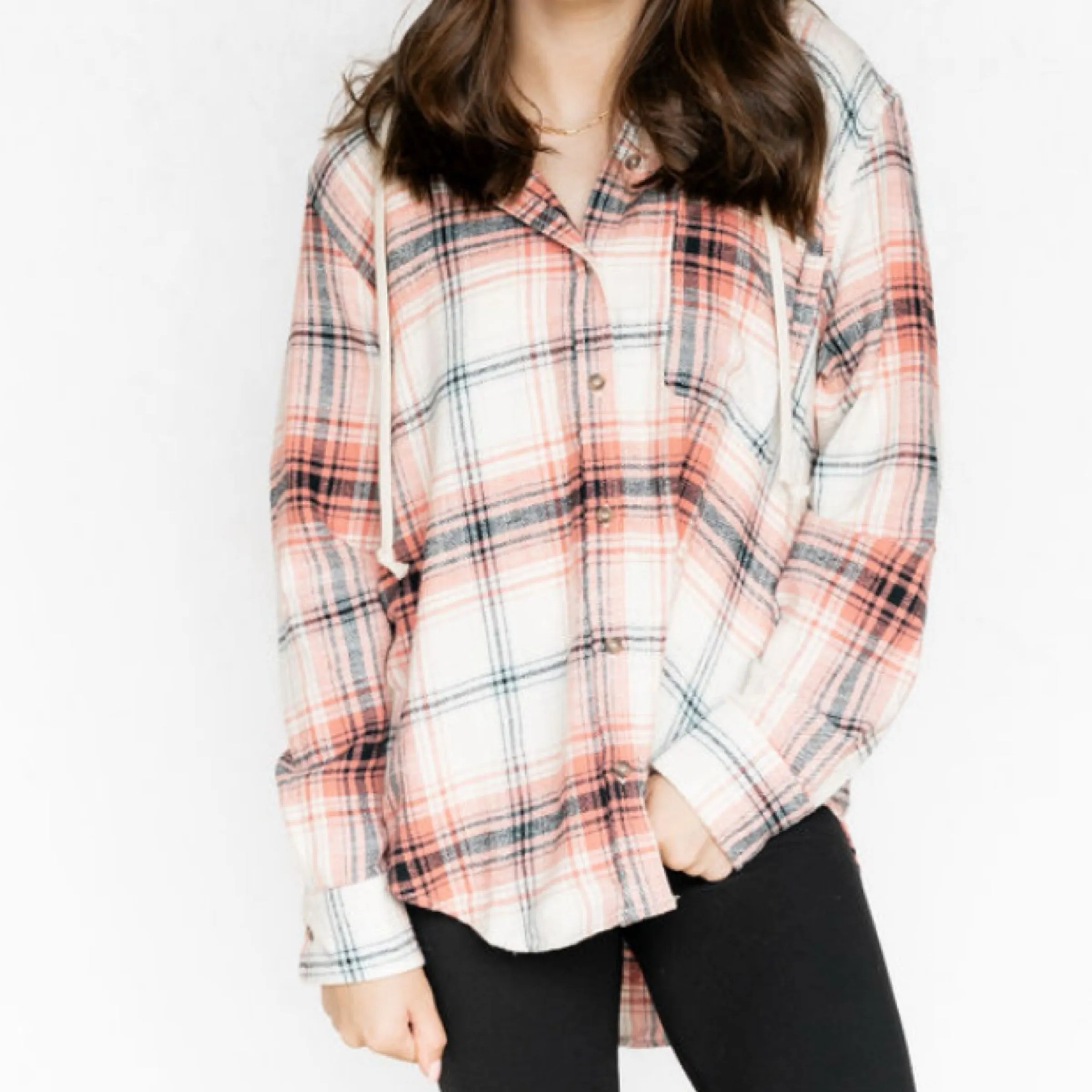 Explore More Plaid Button Up Flannel With Hood