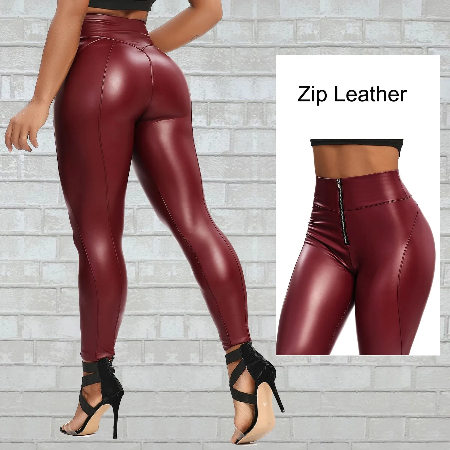 Faux Thin Leggins Curvy Elastic Tummy Control Ruched Fitness Pants