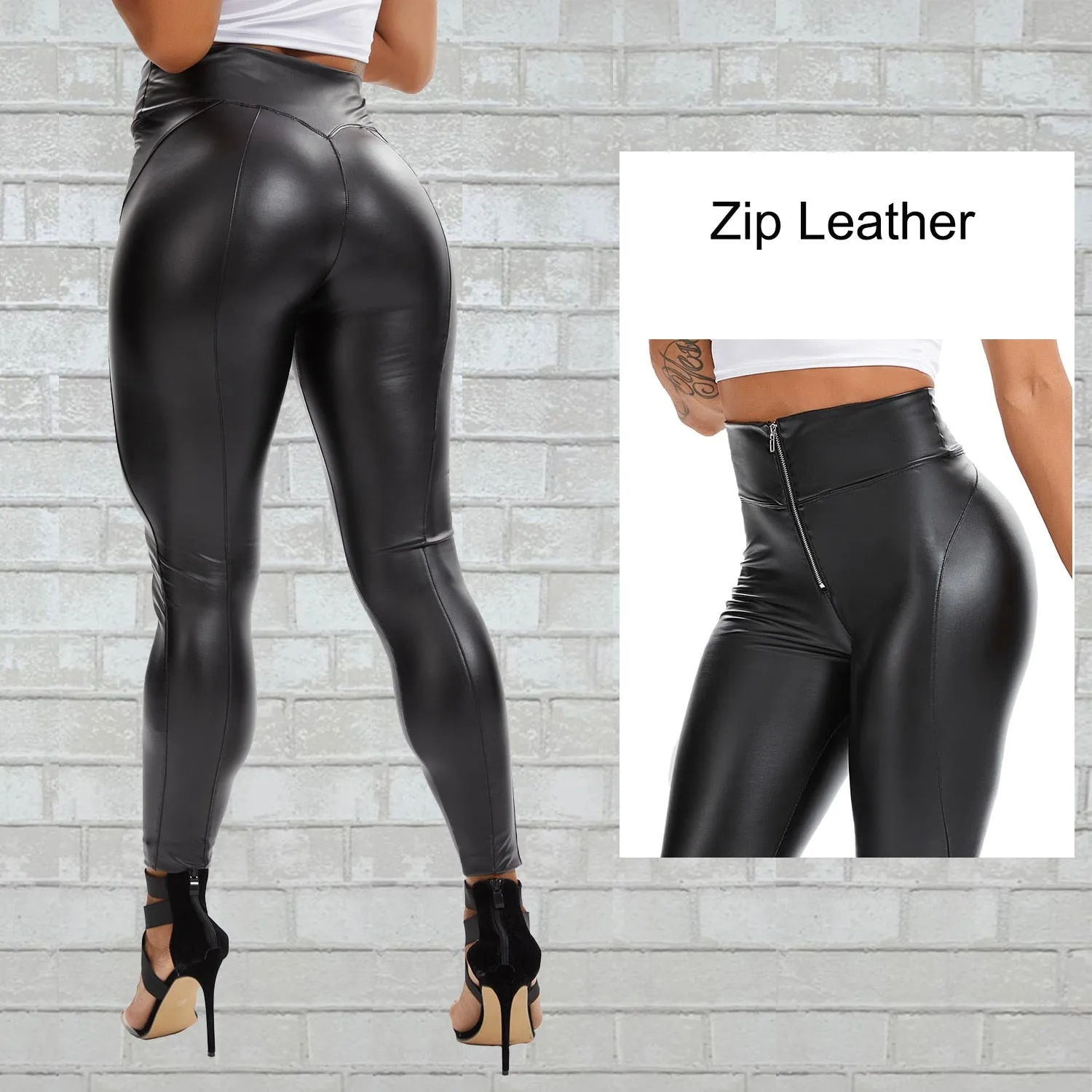 Faux Thin Leggins Curvy Elastic Tummy Control Ruched Fitness Pants