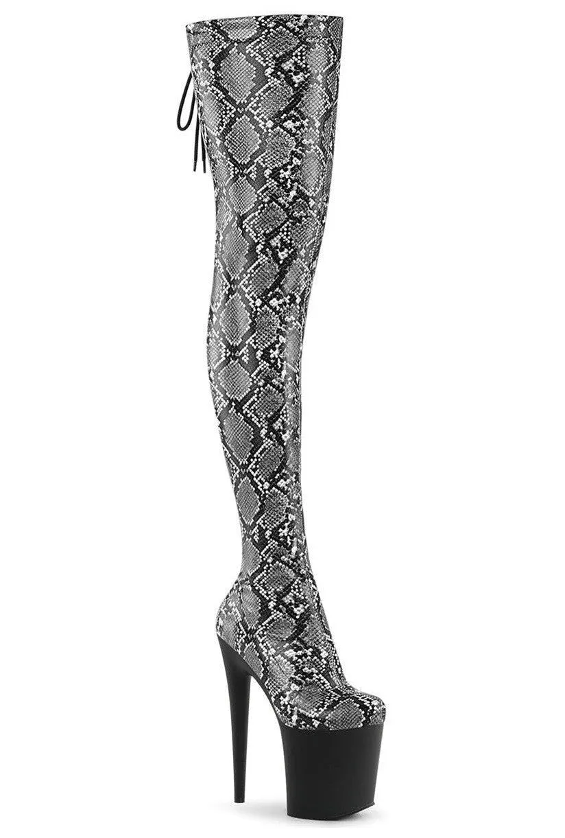 FLAMINGO-3008SP-BT Animal Faux Leather Thigh Boot