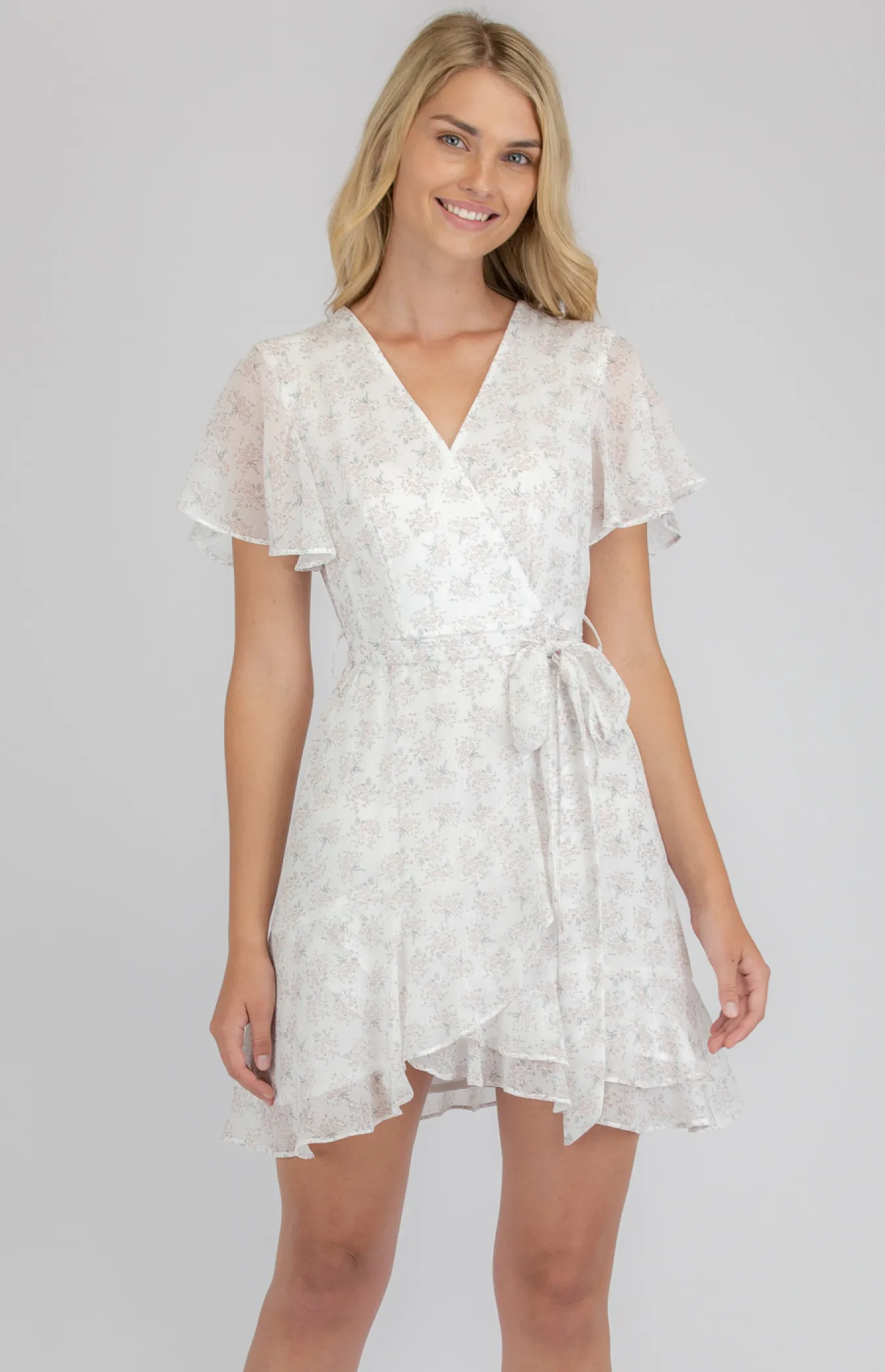 Floral Chiffon Dress with Asymmetric Frill Hem (SDR731A)