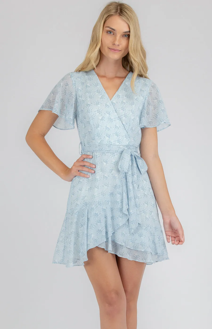 Floral Chiffon Dress with Asymmetric Frill Hem (SDR731A)