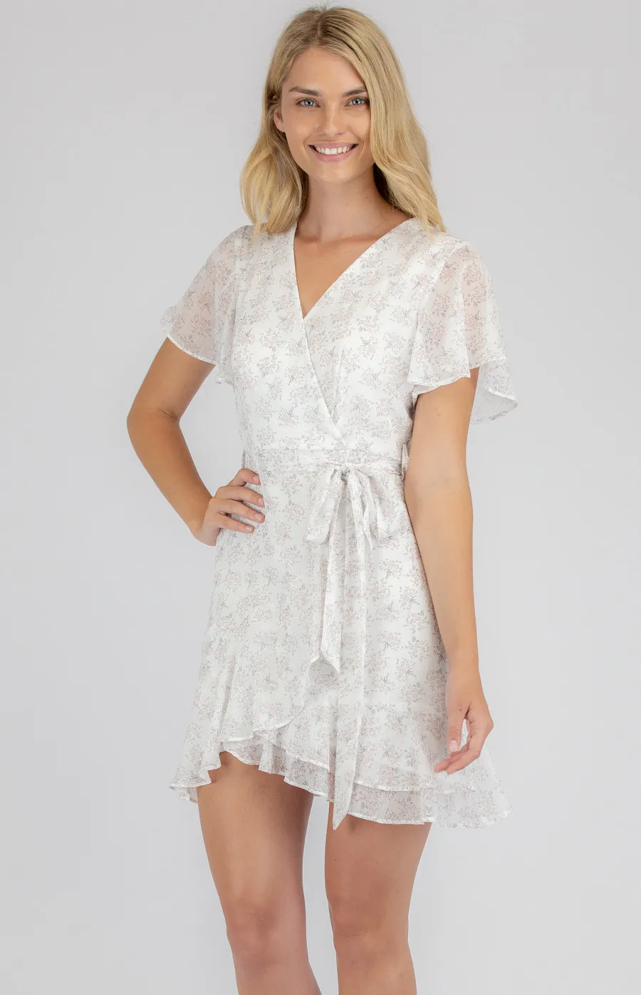 Floral Chiffon Dress with Asymmetric Frill Hem (SDR731A)