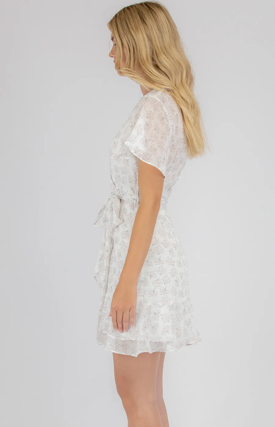 Floral Chiffon Dress with Asymmetric Frill Hem (SDR731A)