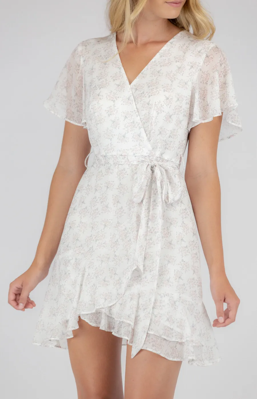 Floral Chiffon Dress with Asymmetric Frill Hem (SDR731A)