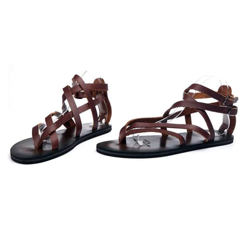 Genuine Leather Summer Casual Solid Pattern Gladiator Sandal for Men