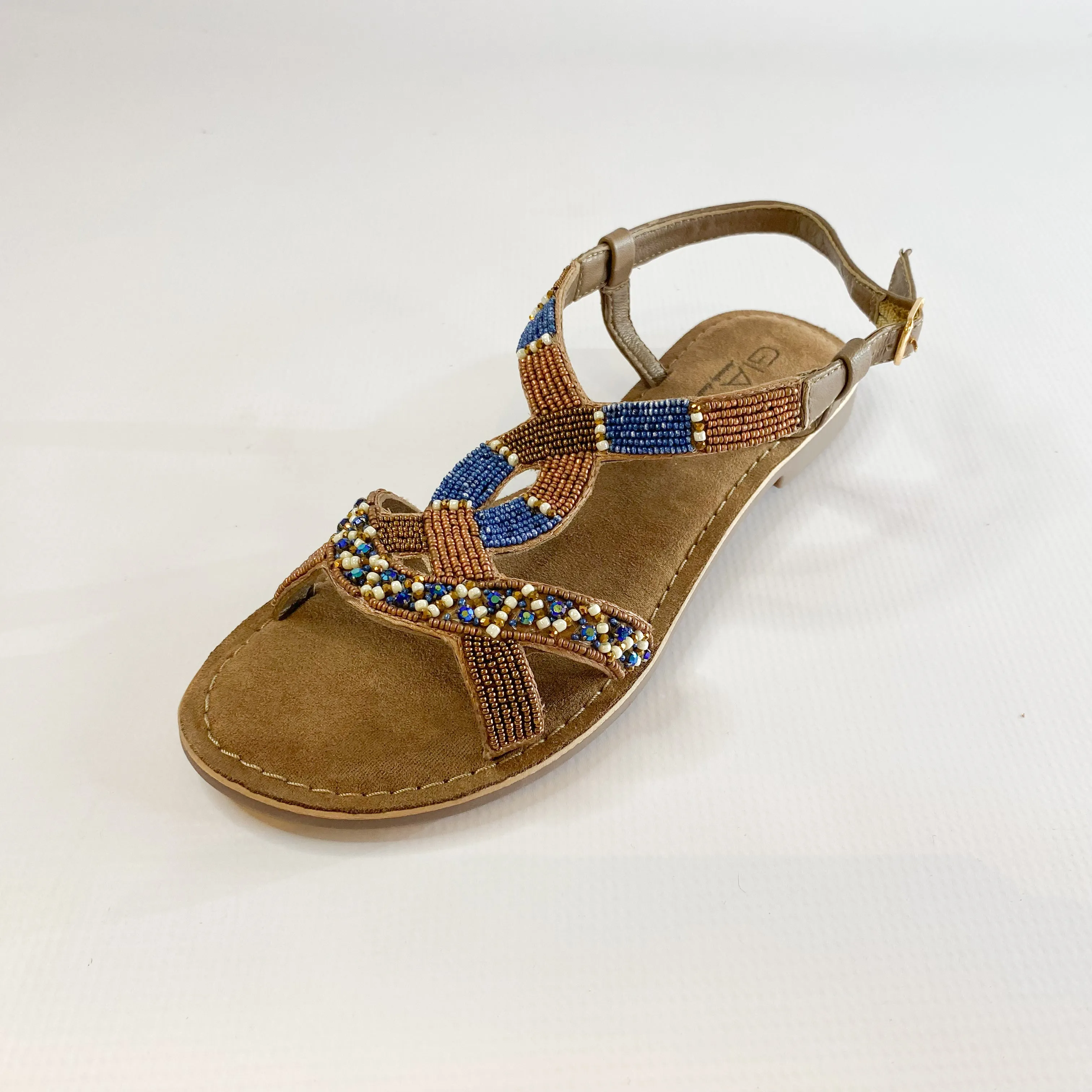 Gia leather blue beaded sandal