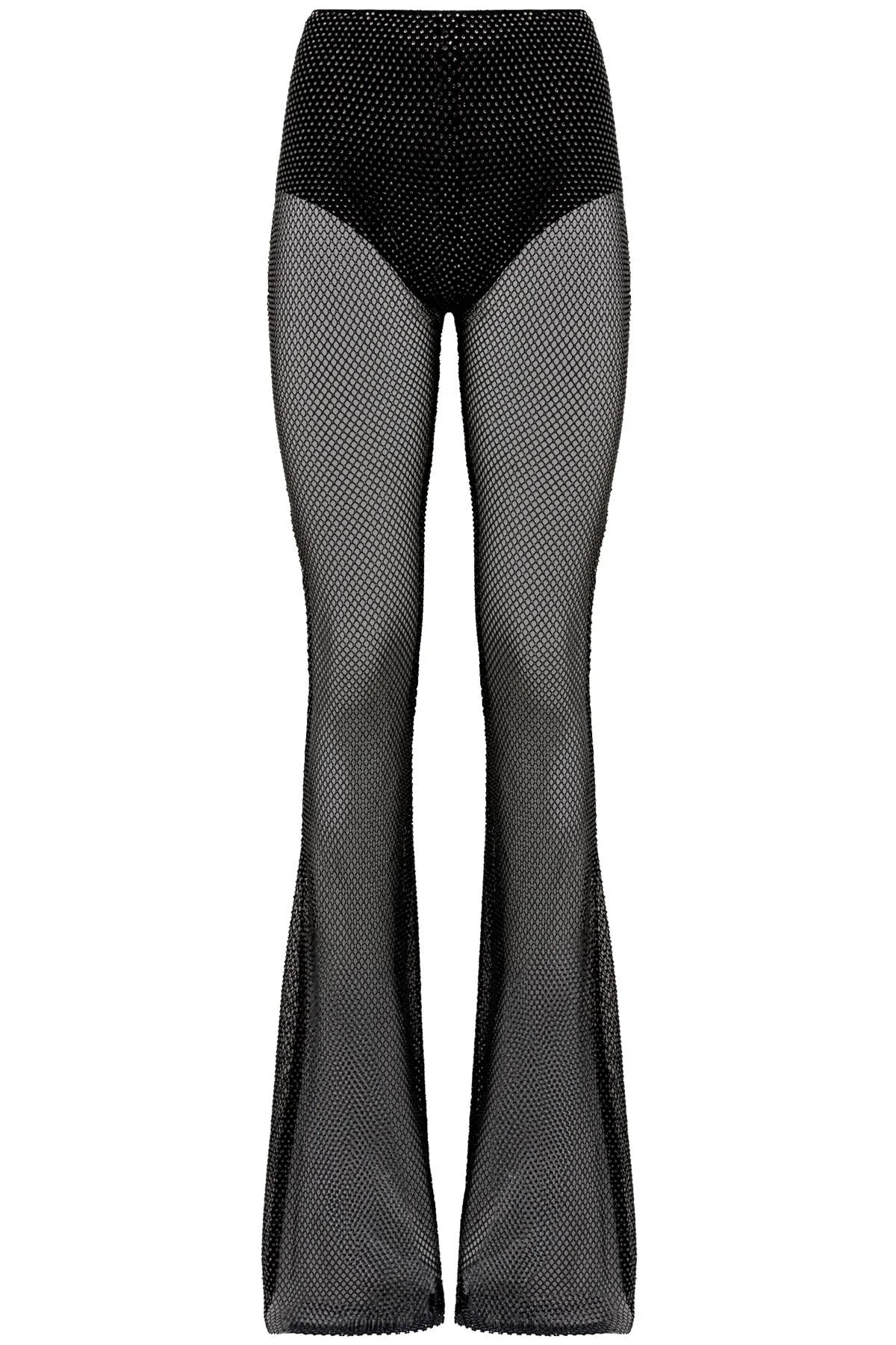 Giuseppe di morabito rhinestone-studded fishnet knit pants 072PA231 BLACK