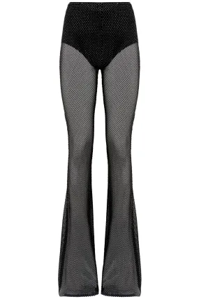 Giuseppe di morabito rhinestone-studded fishnet knit pants 072PA231 BLACK