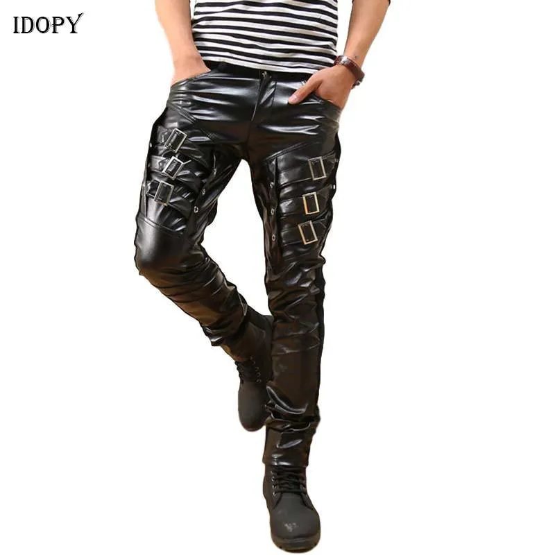 Gothic Punk Party Costume Faux Leather Pants - Featuring PU Buckles for a Unique and Edgy Look