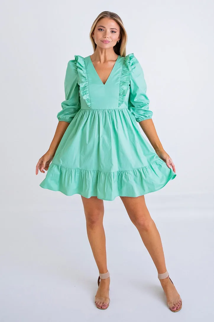 Green Poplin Ruffle Tier Dress