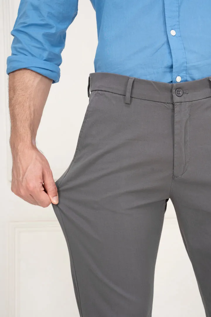 Grey Slim Fit Stretch Chino Pants