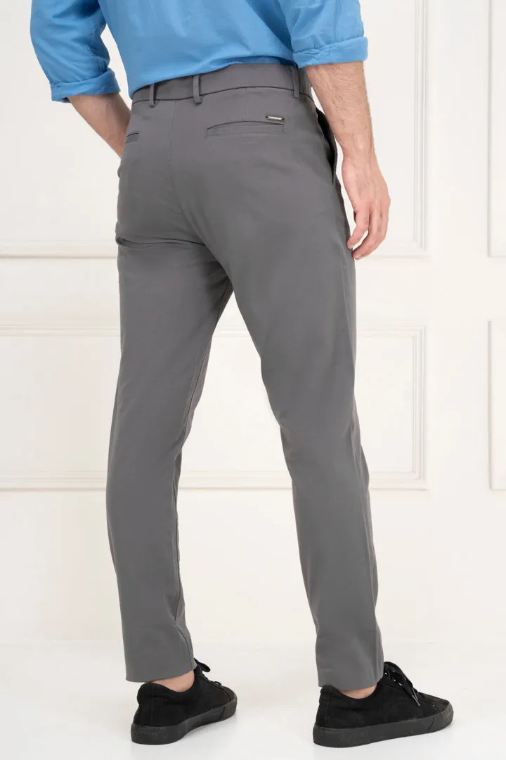 Grey Slim Fit Stretch Chino Pants