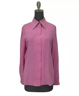 Gucci Pleated-Placket Silk Crepe De Chine Blouse Size M