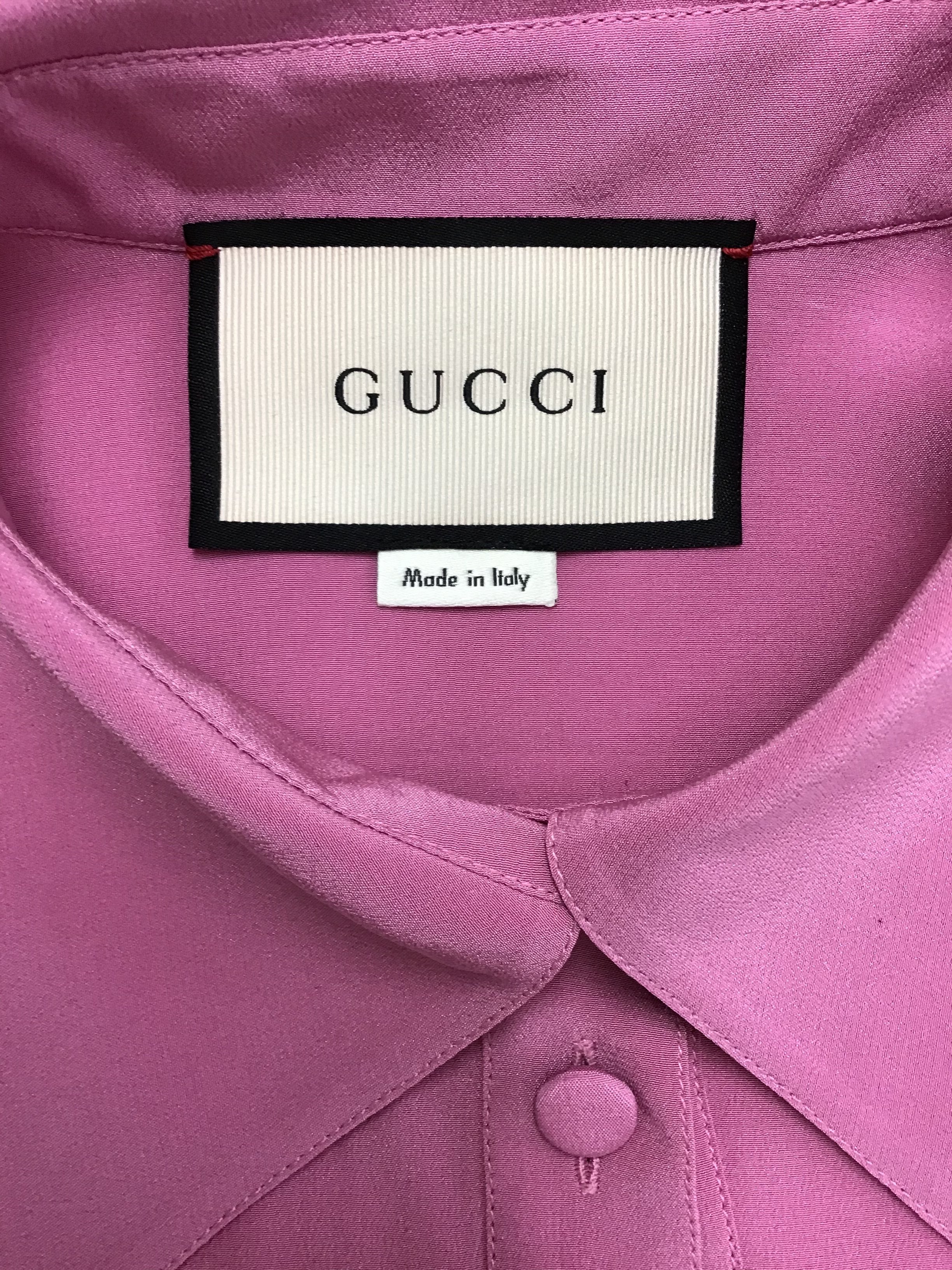 Gucci Pleated-Placket Silk Crepe De Chine Blouse Size M