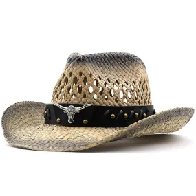 Hollow straw hat Straw Cowboy Hats Western Beach Felt Sunhats Party Cap for Man Women 3colors summer jazz straw hat