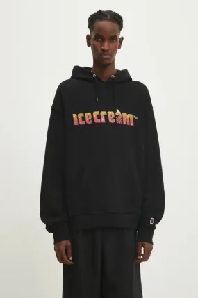 ICECREAM cotton sweatshirt Soft Serve Sparkle Popover Hood men's black color hooded with a print IC24333