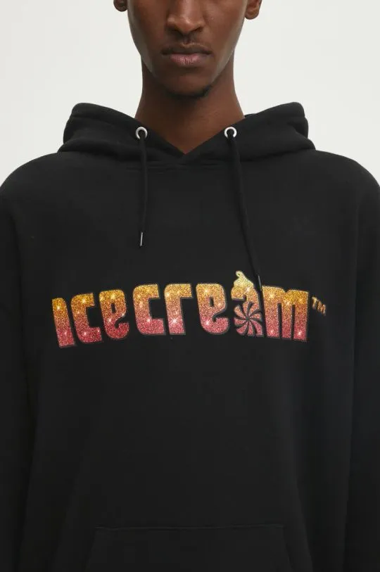 ICECREAM cotton sweatshirt Soft Serve Sparkle Popover Hood men's black color hooded with a print IC24333