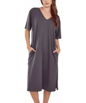 icollection Women's Soft Knit Short Sleeve Nightgown Dress with Side Pockets