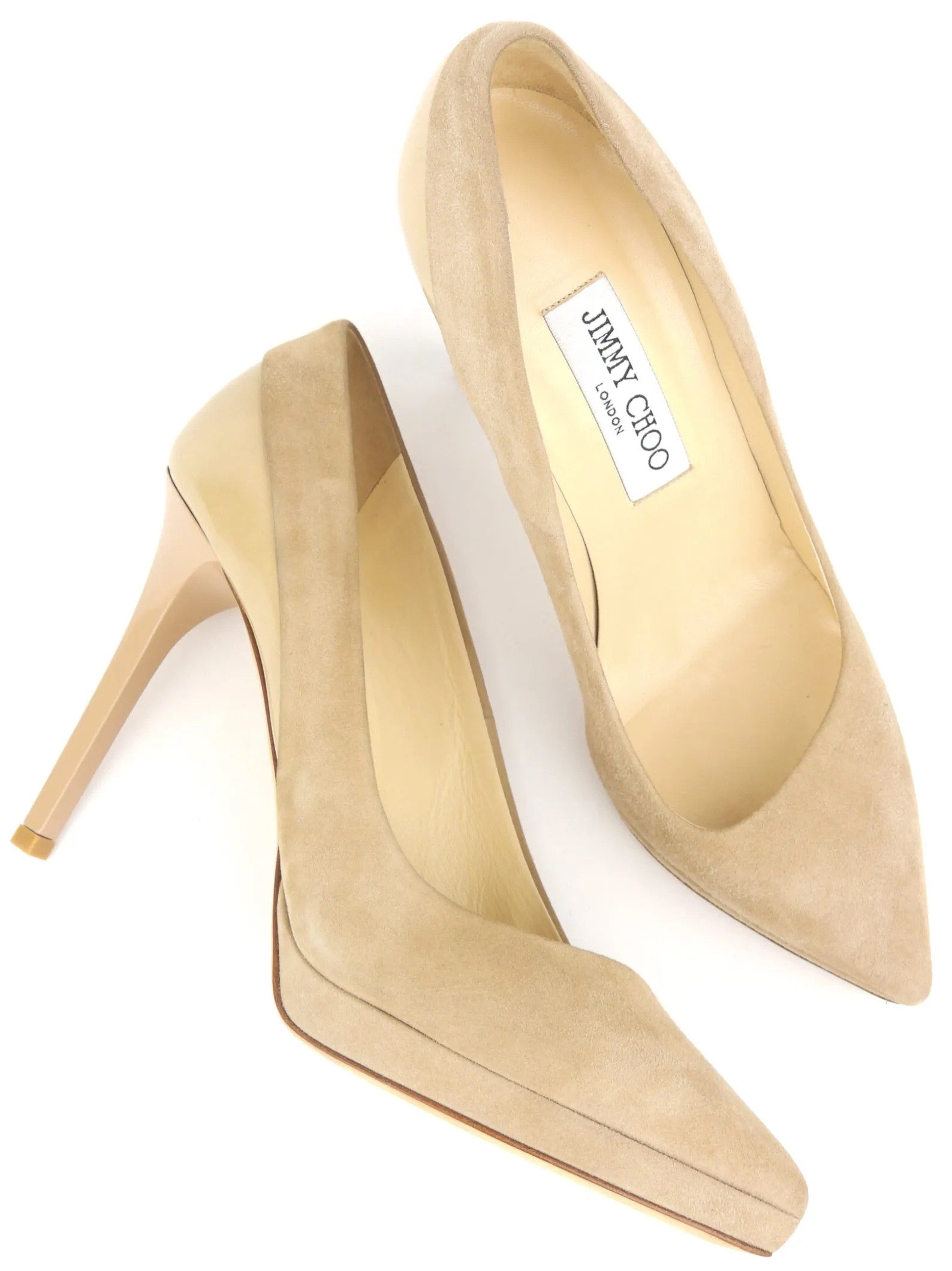 Jimmy Choo Beige Suede and Patent Leather Stiletto Heel Platform Pumps - 37