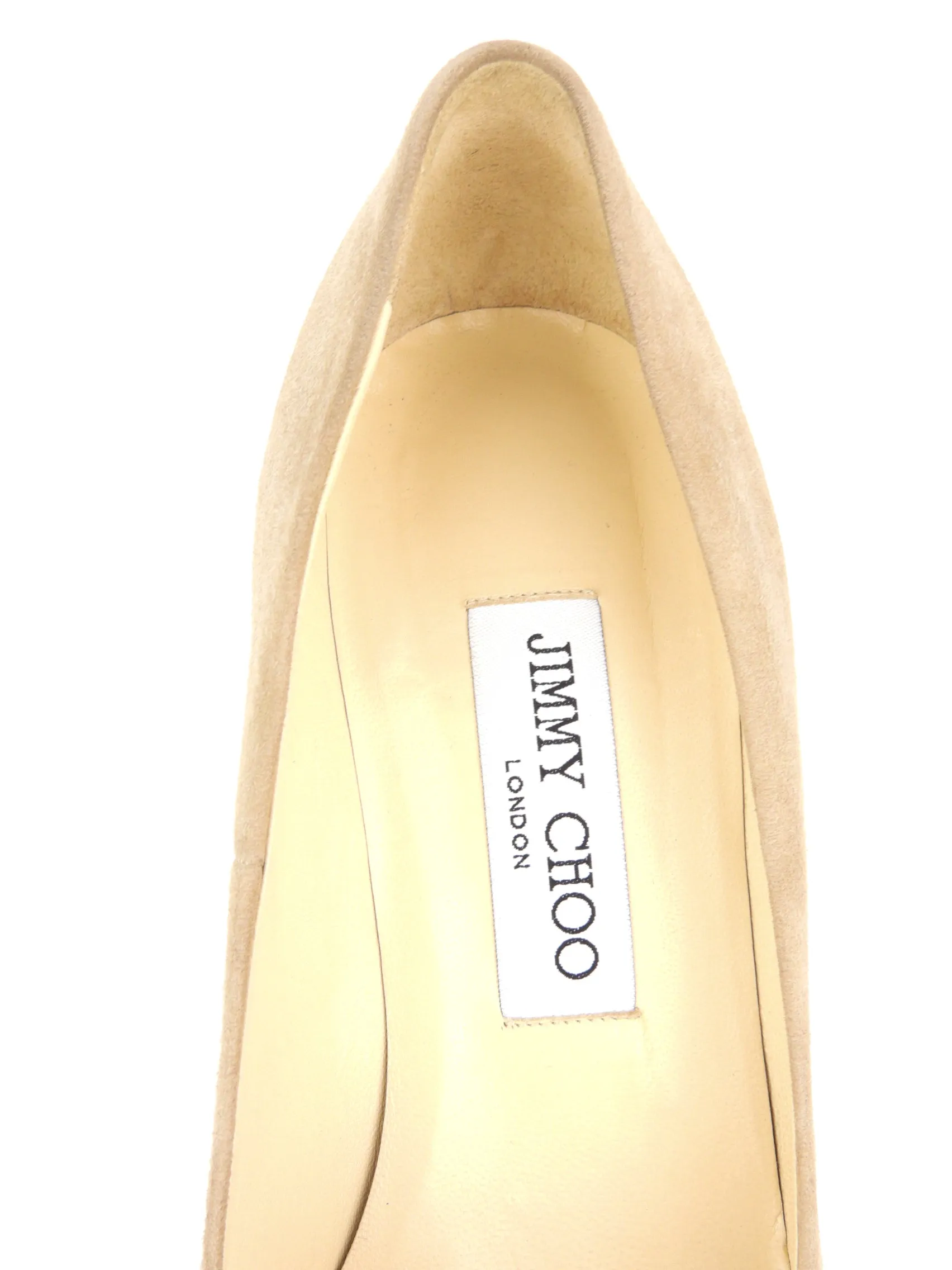 Jimmy Choo Beige Suede and Patent Leather Stiletto Heel Platform Pumps - 37