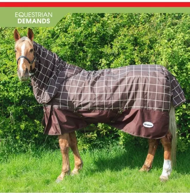 John Whitaker Chiserley 200g Checked Turnout Rug with hood Brown