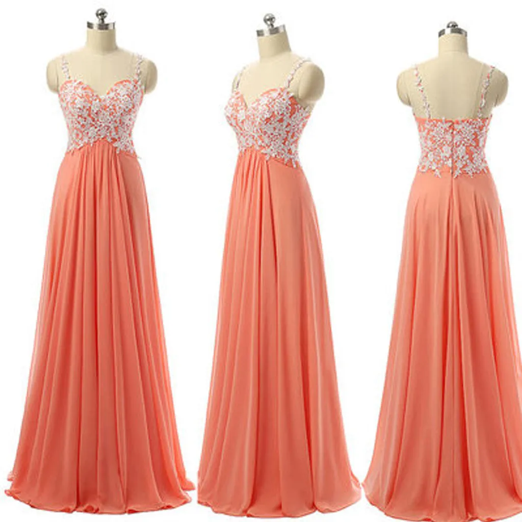 Junior Pretty Spaghetti Strap Empire Waist Sweetheart A Line Appliques Long Floor Length Bridesmaid Dresses, WG16