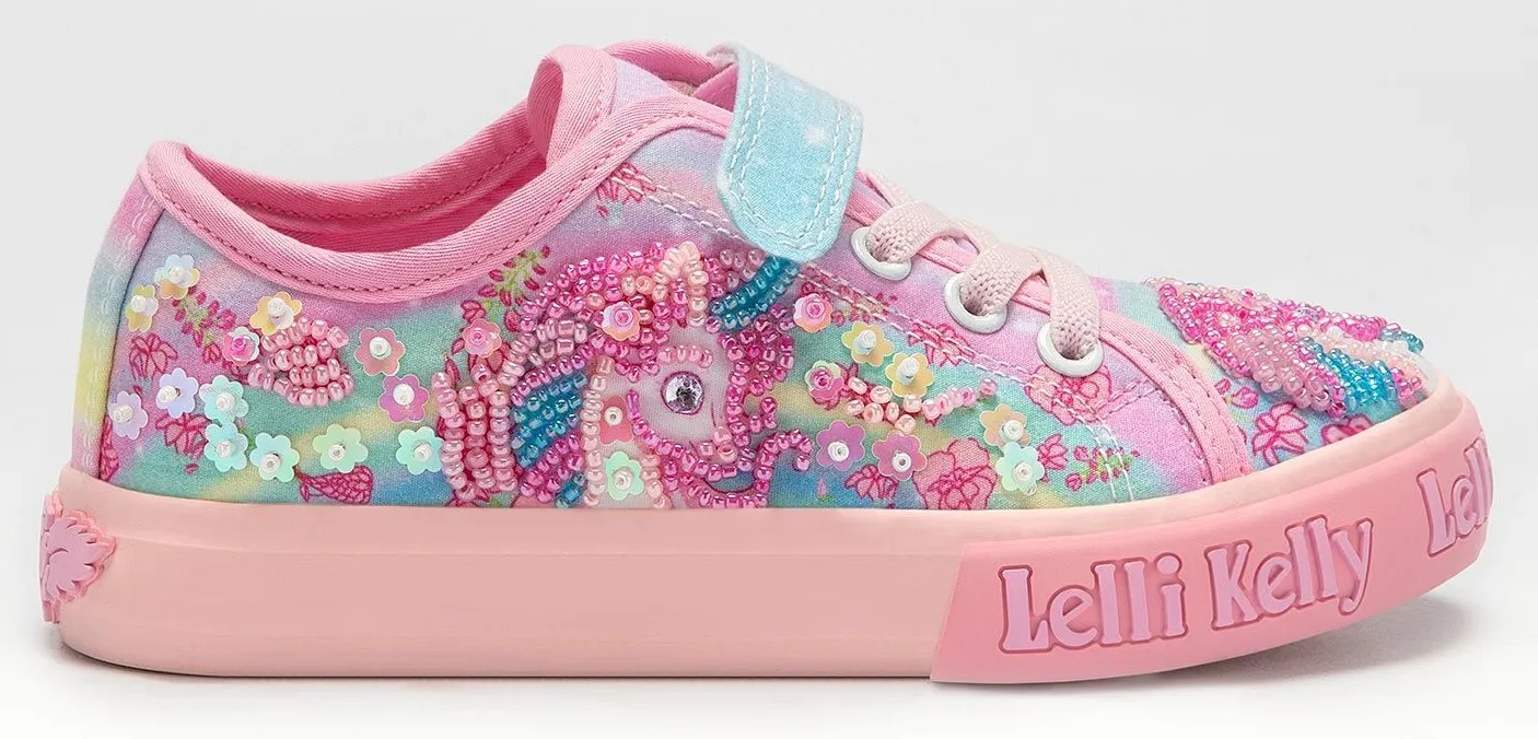 Lelli Kelly LK 3490 Unicorn Canvas Pump Trainer Shoes Pink Multi