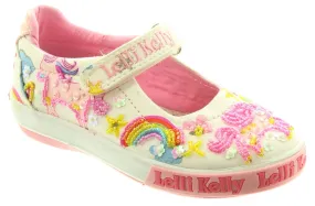 Lelli Kelly LK 9050 Unicorn Canvas Dolly Shoes White